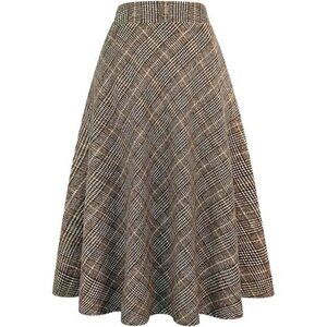 Womens Wool Skirts Elastic Waist A-Line, Long Skirts Brown
